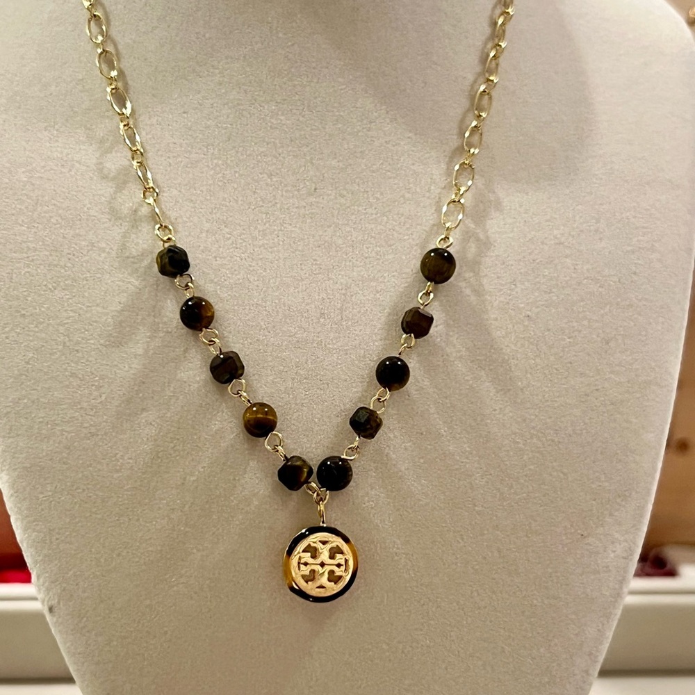 Tory Burch gold and brown/tiger eye beaded necklace